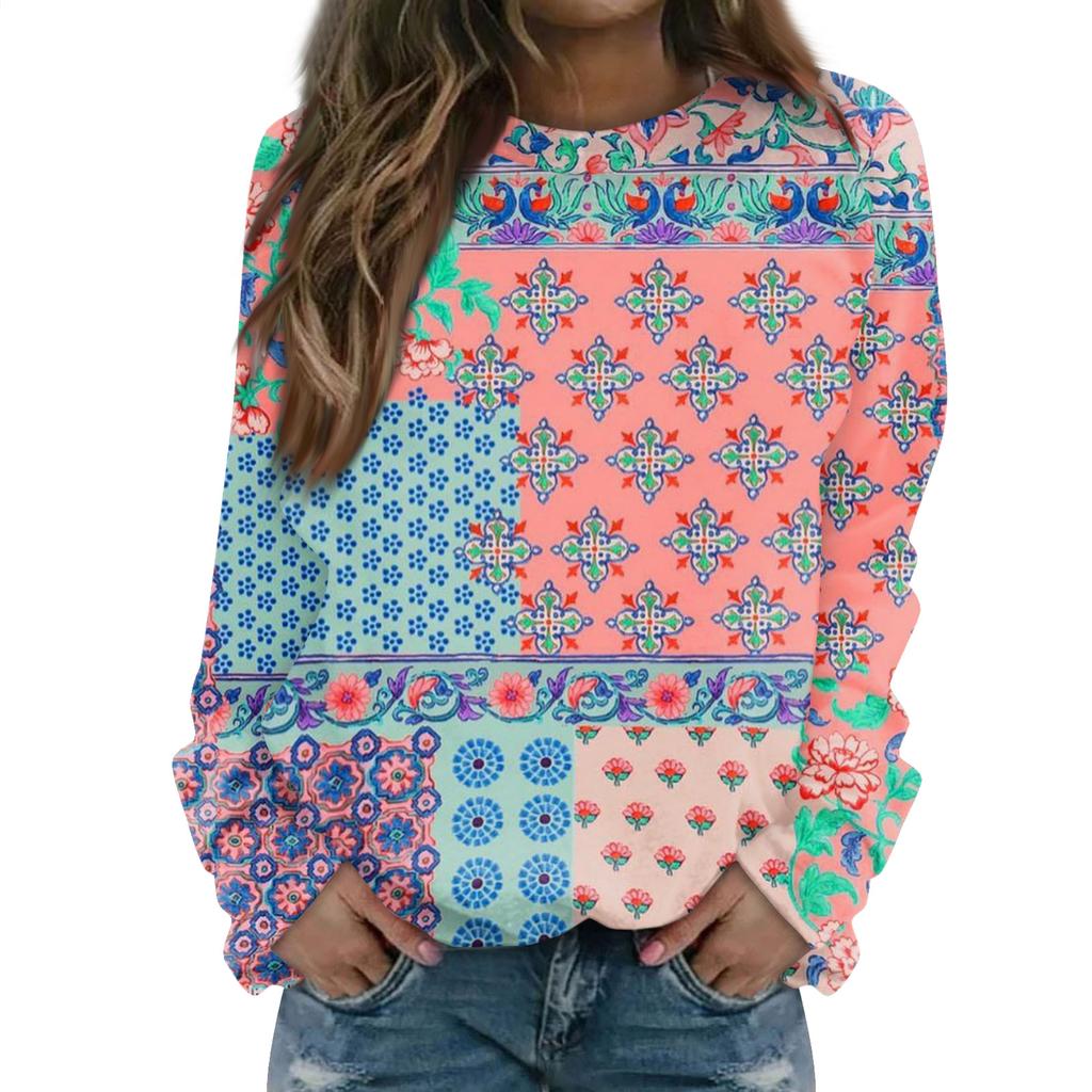 Women's Fashion Casual Long Sleeve Christmas Printed Neck Sweatshirt Top