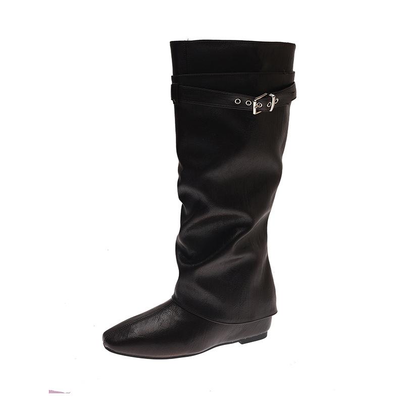 Pointed Knight Boots Women's Autumn and Winter Skinny Suede Boots Fold Boots Long Boots High Boots