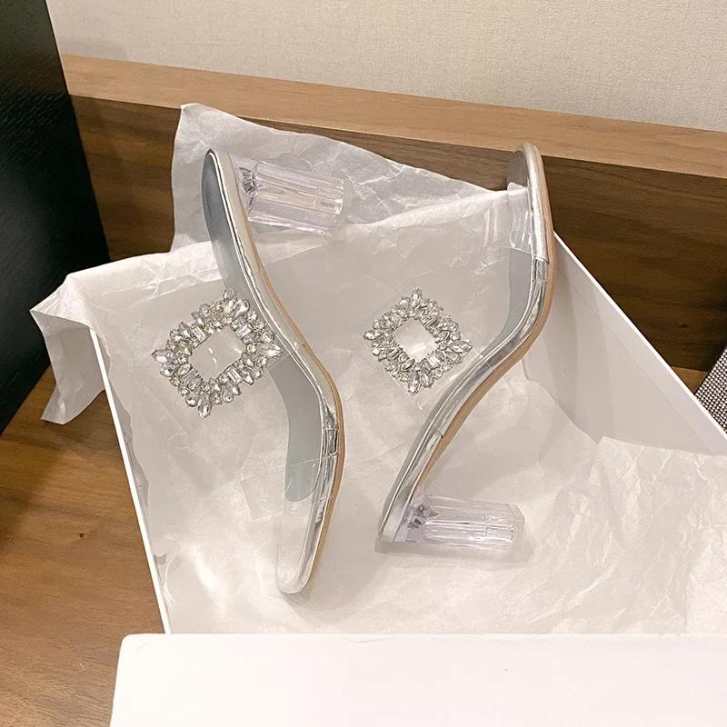 Wearing High-heeled Sandals for Women's 2025 New Summer Korean Version Rhinestone Fairy Style Fashion Sandals Zapatos Mujer