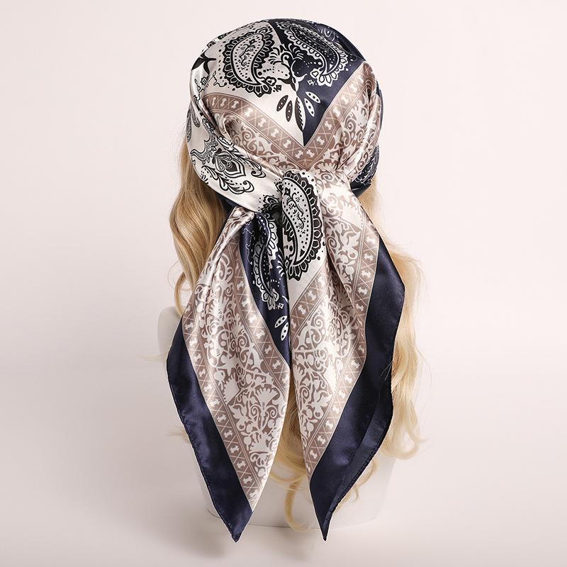 Luxury Brand Cashew Print Square Hijab Scarf Elegant Ladies Satin Silk Feeling Shawl Stylish Women's Decorative Beach Towel