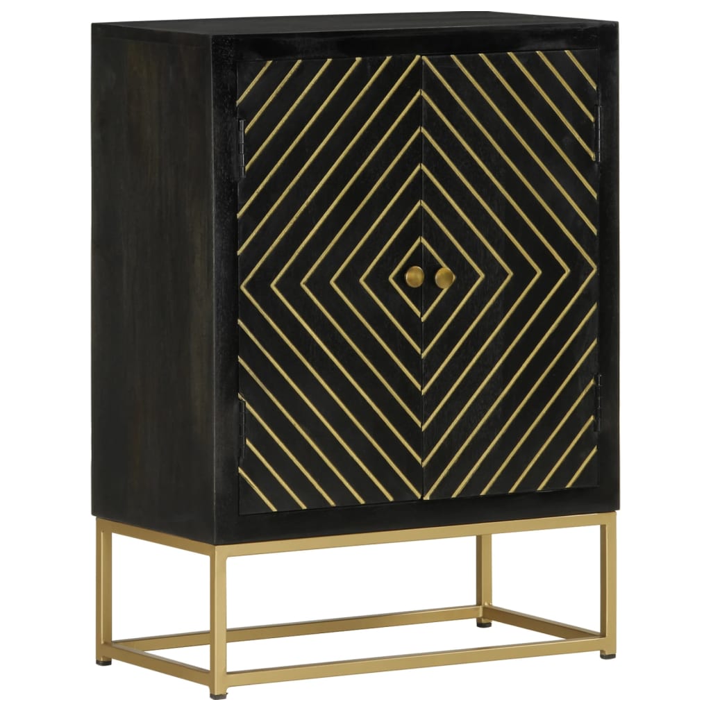 Vidaxl Cabinet With 2 Doors, Black-Gold, 55X30X75 Cm, Mango Wood