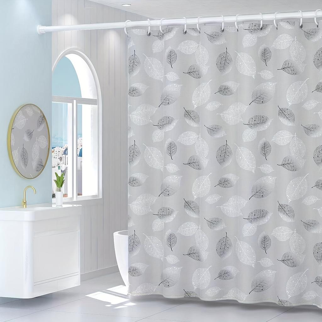 Easy Clean Shower Curtain With Hooks Mildew Resistant For Home And Commercial Use