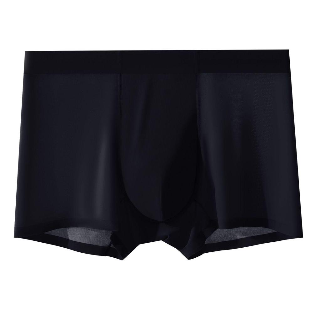 Men's Summer Ice Silk Seamless Underwear: Sweat-Absorbent, Breathable Boxer Shorts with 5A Antibacterial Protection, Solid Colors.