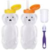 Cute Bear Shaped Bottle Plastic Drink Container Cartoon Honey Bear Straw Cup with Flexible Straws for Milk Juice Honey Storage