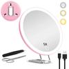 6 Inch Magnifying Mirror with Light 5-30X Portable Travel Magnified Mirror with 360° Adjustable Stand and Suction Cup