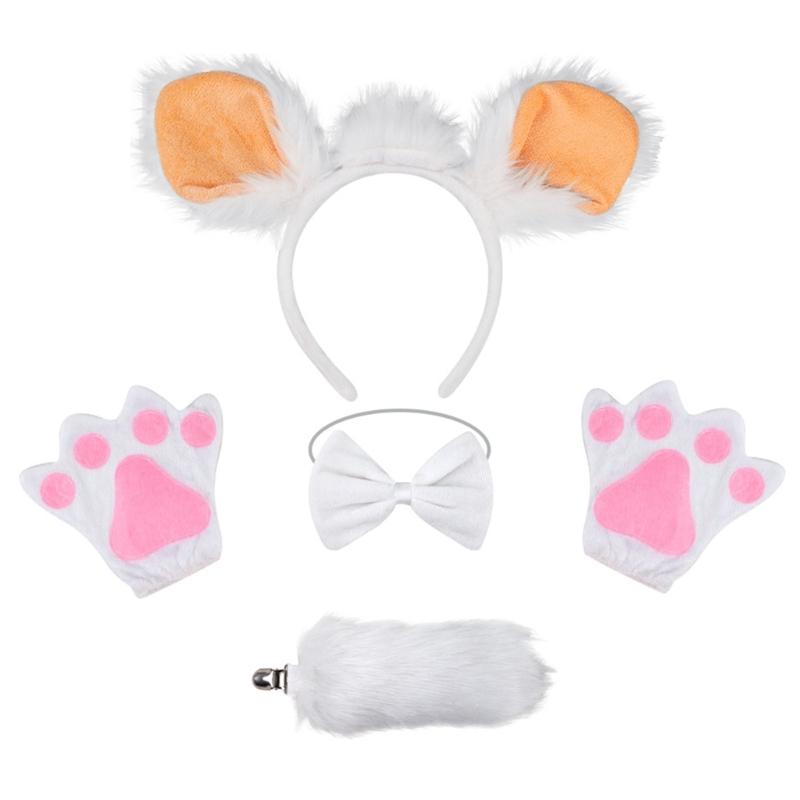 Sheep Costume Set Sheep Ears Headband Plush Tail Bowtie Sheep Hair Hoop Set Mesh Skirt for Halloween Costume Cosplay