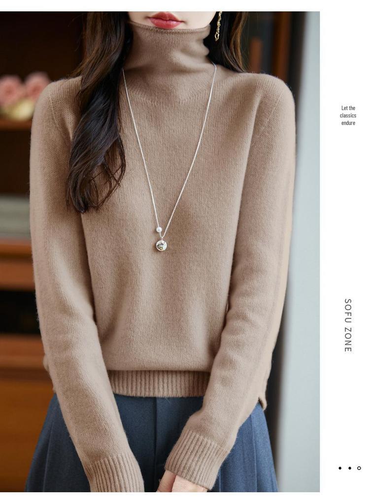 Pure Wool Pile Collar Long-Sleeve Sweater - Autumn/Winter Loose Knit Base Layer