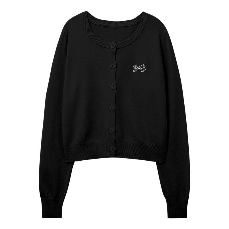 Women's Petite Gray Knit Cardigan - Embroidered Academy Style, New Spring/Summer 2025 Collection