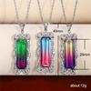 Silver Plated Baguette Cut Gradient CZ Pendant Necklace, Ornate Scrollwork Frame Cable Chain Necklace for Women
