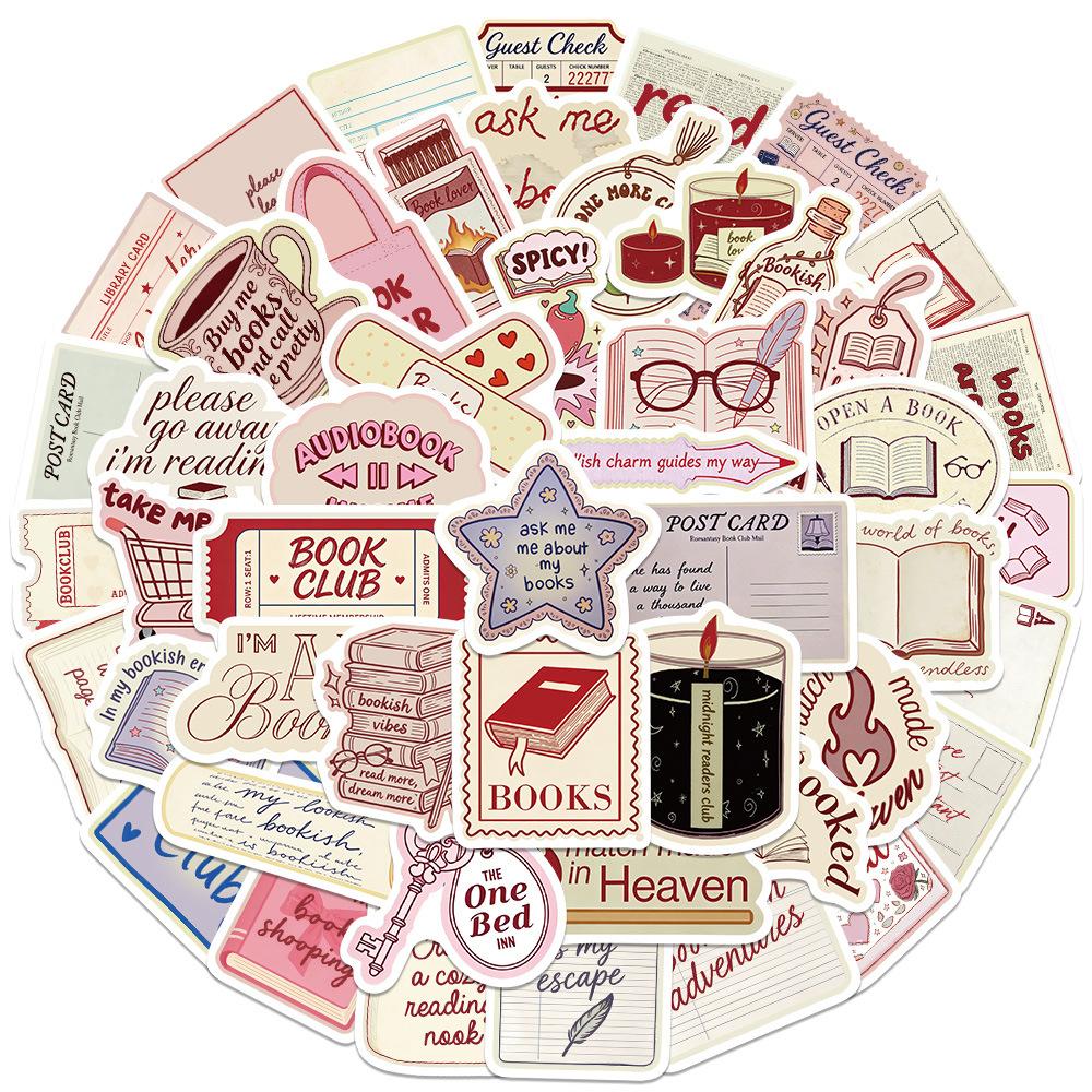 10/50Pcs Cute Bookish Stickers For Laptop Scrapbook Luggage Guitar Helmet DIY Graffiti Aesthetic Stickers 10pcs