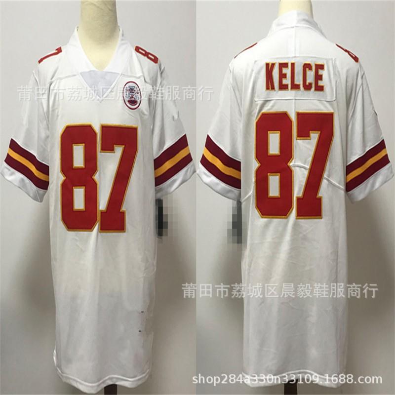 Kansas City Chiefs NFL Koszulka Piłkarska Mahomes 15 Kelce 87 Haftowana Bawełniana Męska Koszulka Sportowa Drużynowa