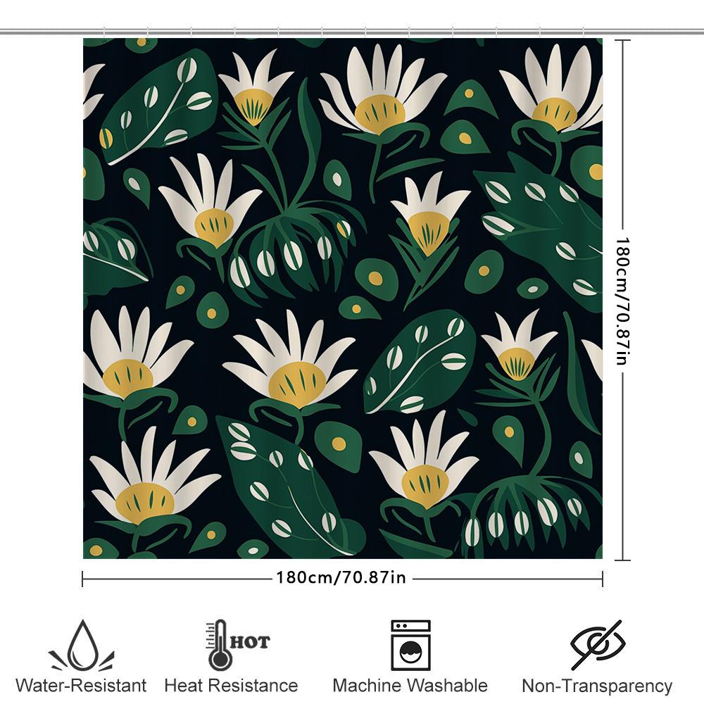 Modern Floral Bath Shower Curtain Green White Yellow Flower Design Waterproof Decorative Fabric Washable Home Bathroom Accessori