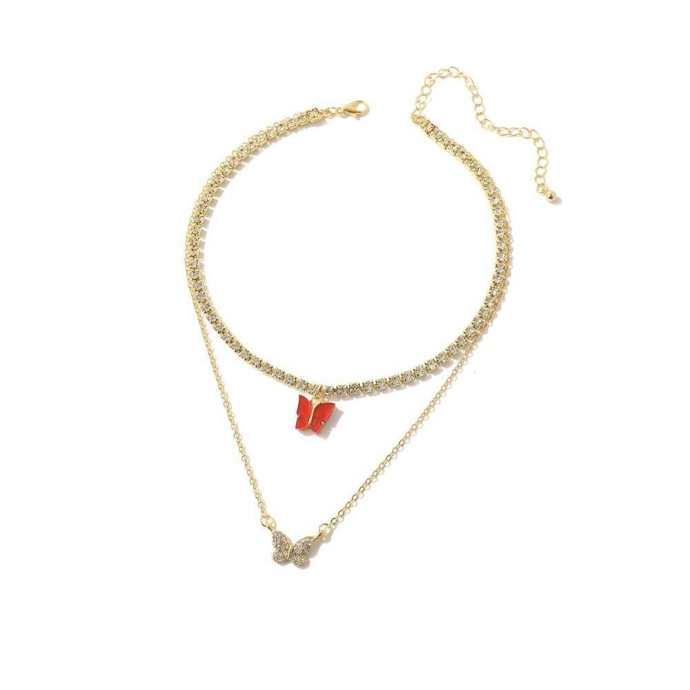 Stylish European Fashion Butterfly Pendant Necklace With Sparkling Rhinestones In Various Colors For Trendy Women