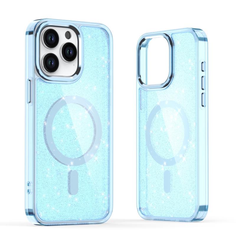 

Магнитный противоударный чехол с блестками для iPhone 16 Pro Max iPhone 17 Pro Max прозрачный/синий
