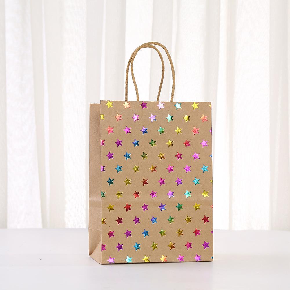 12/30pcs Rainbow Foil Kraft Gift Bags With Handles Paper Party Favor Bags For Birthday Gifts Candy Treats And Small Presents