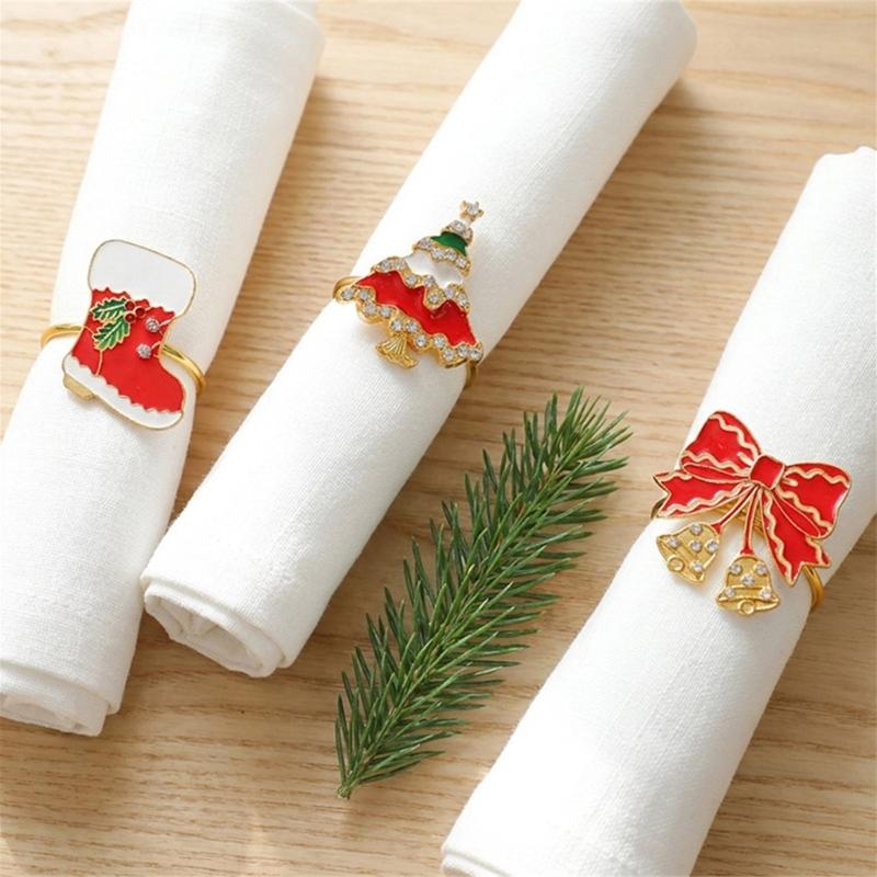Holiday Table Rings for Christmas Napkin Use, Color Detail Table Piece with Enamel Look and Single Unit Scope