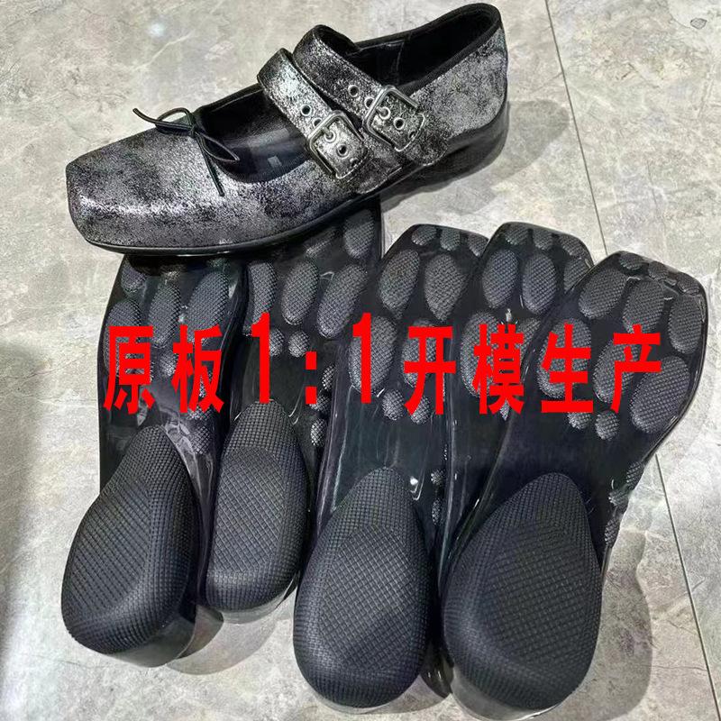 Cowhide version~ New retro ballet flat shoes bow thick heel college style Mary Jane small leather shoes women