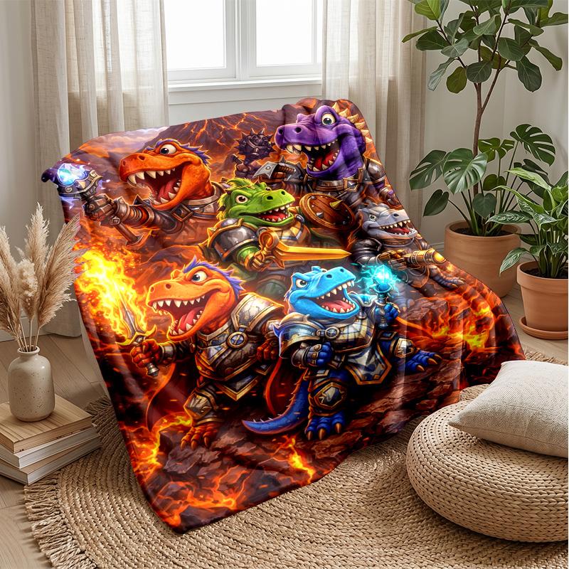 Dinosaur Fantasy Warriors Blanket Personalized Name Flannel Blanket Soft Cozy Plush Throw for Sofa Bed Lightweight Home Decor