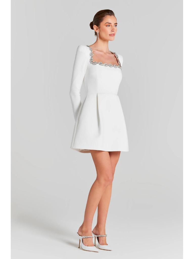 Letnia Damska Sukienka Wieczorowa A-Line z Długim Rękawem i Kwadratowym Dekoltem z Cyrkoniami