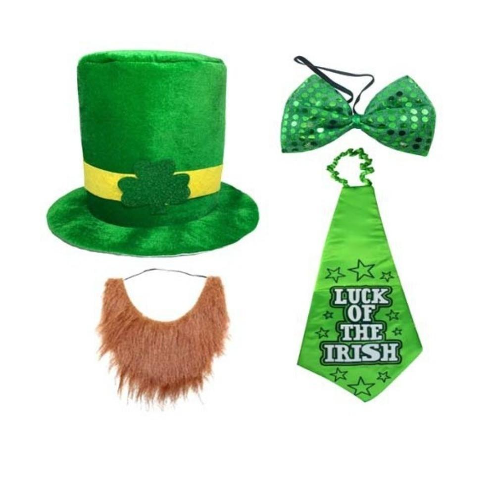4pcs Set Fake Beard Saint Patrick's Day Top Hat Irish Festival Costume  Theme Party Decor