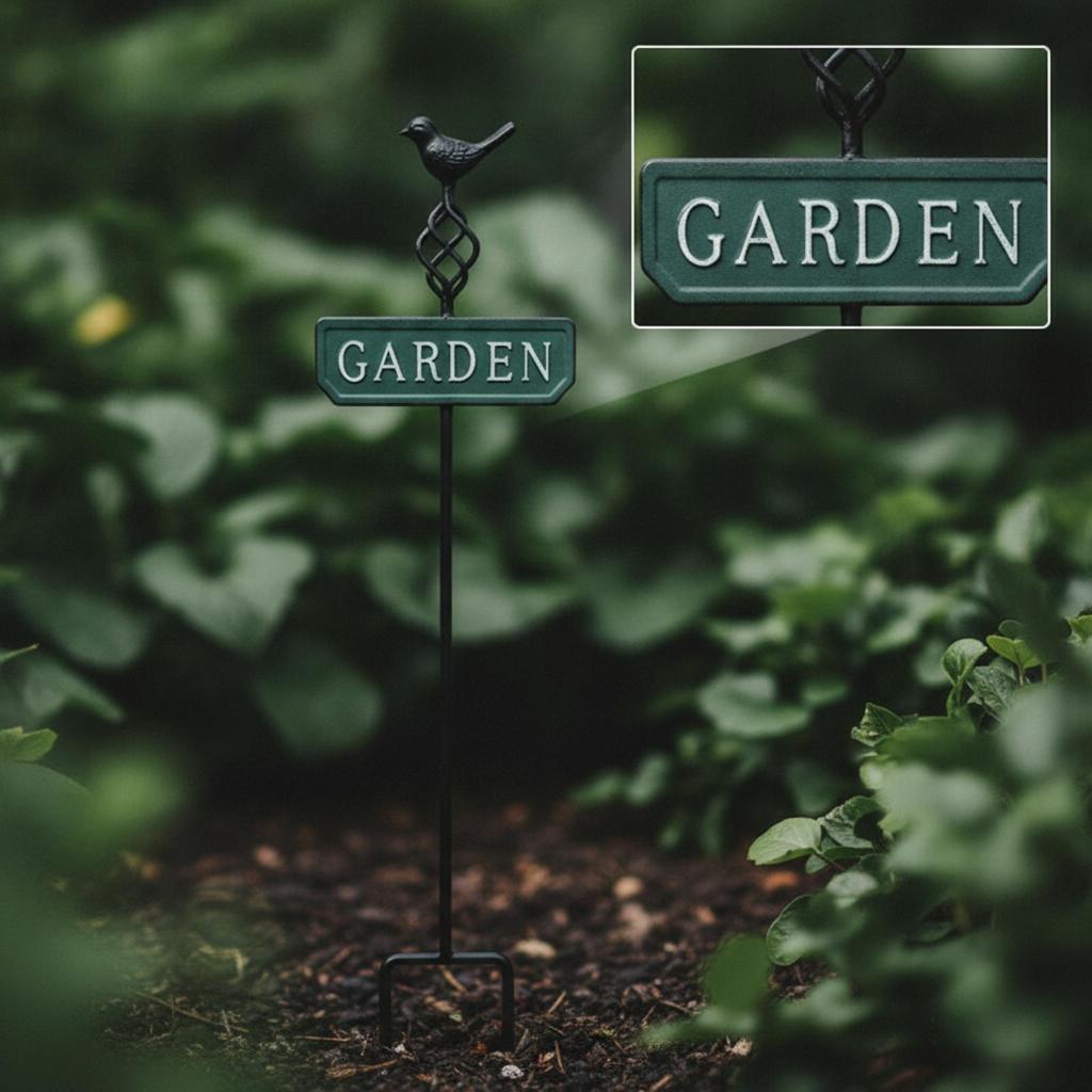 Garden Stake Sign with Bird Topper Sturdy Metal Decor High-Quality