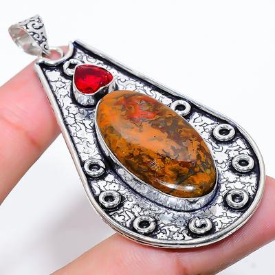 Natürlicher Nahtachat, Granat-Edelstein, 925er Sterlingsilber-Anhänger, 6,8 cm, S6i27