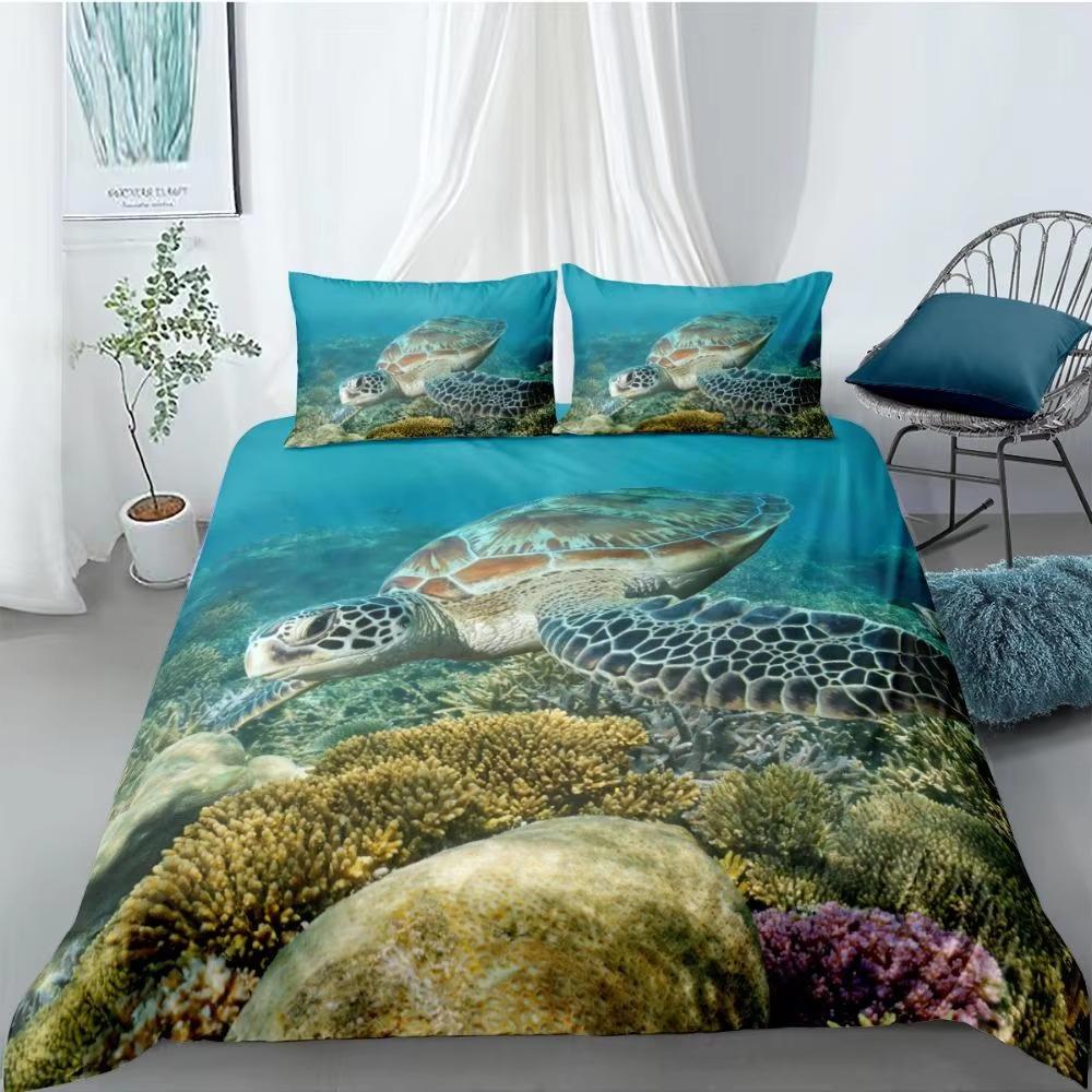 Ocean Animal Down Comforter Set Bedding Set 3-piece Coverlet Set 135*200cm