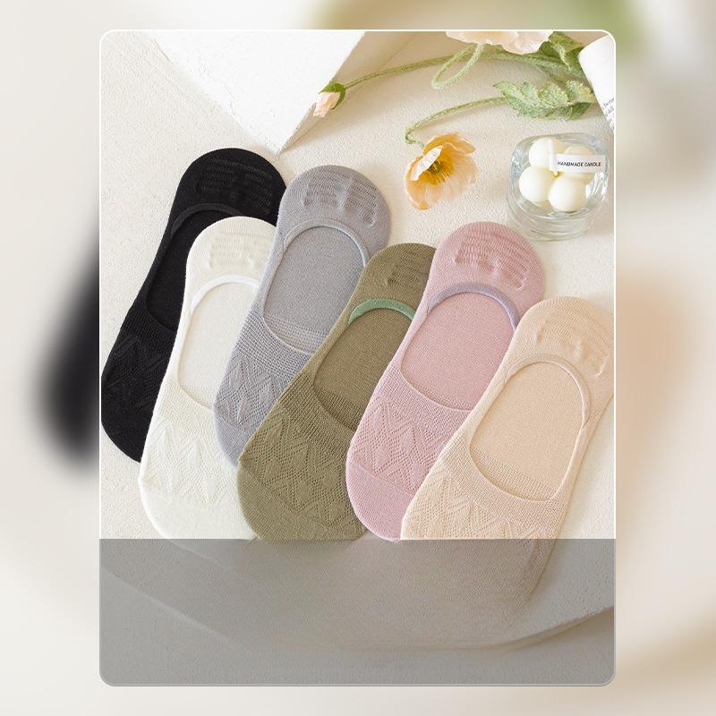 Summer Mesh Boat Socks for Women, Breathable Cut-out Shallow Mouth Solid Color Invisible Socks, Boneless Short Socks for Women