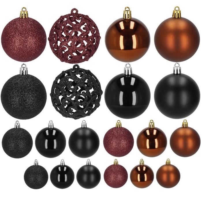 Christmas Ornaments - SPRINGOS - 100 Pieces - Black, Brown, Burgundy - Plastic - Elegant Decoration