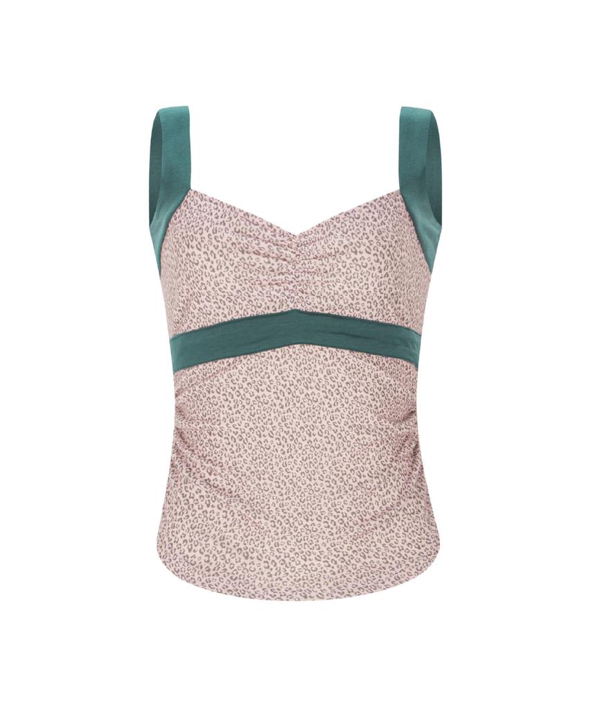 Peullijeunopallou Macy Leopard Shirring Sleeveless Top (Mute Pink)