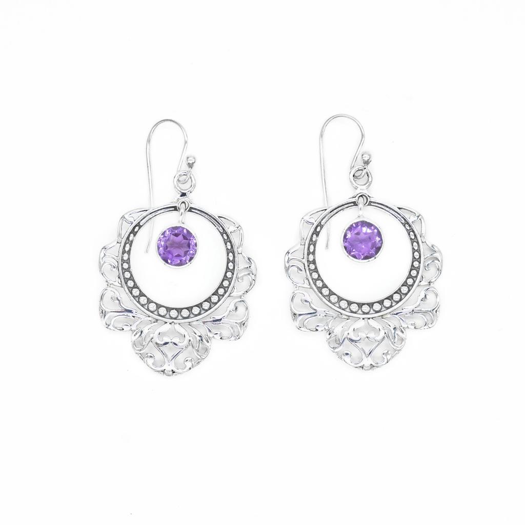 Chunky But Lightweight Natural Amethyst Earrings | Vintage-Style 925 Sterling Silver Statement Piece for Women