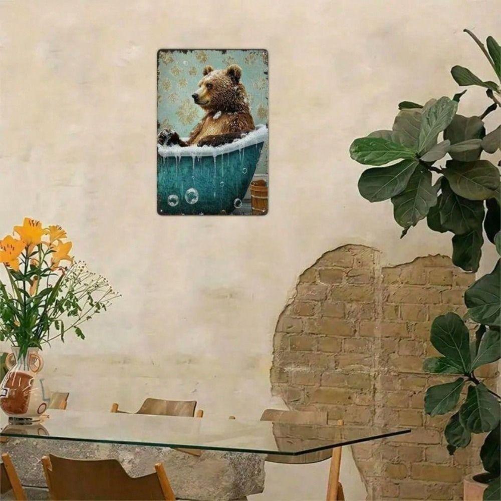 Vintage Metal Poster Wall Art Retro Bear Bathroom Rustic Decor