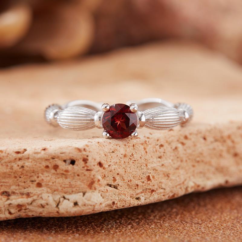 Natural Gemstone Topaz Garnet Olivine Colored Treasure Ring Women'S S925 Sterling Silver Lotus Root Section Index Finger Ring
