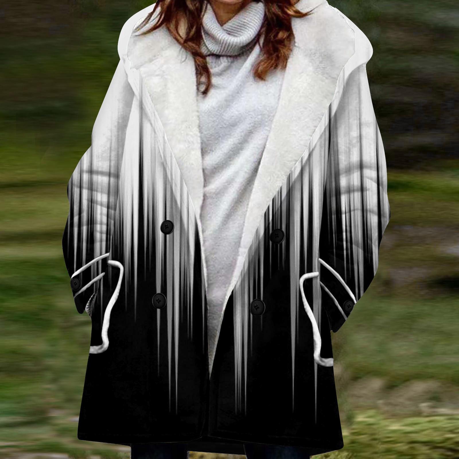 

Жіноча велика куртка з теплим і плюшевим принтом, капюшоном і кишенями XXL чорний