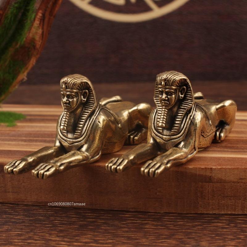 Solid Copper Egypt Sphinx Statue Small Ornaments Brass Guardian Statue Figurines Desktop Decorations Home Decor Accessories