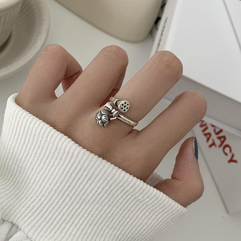 Artistic 925 Silver Open Ring With Vintage Elephant And Rose Pendant For Unique Gifts