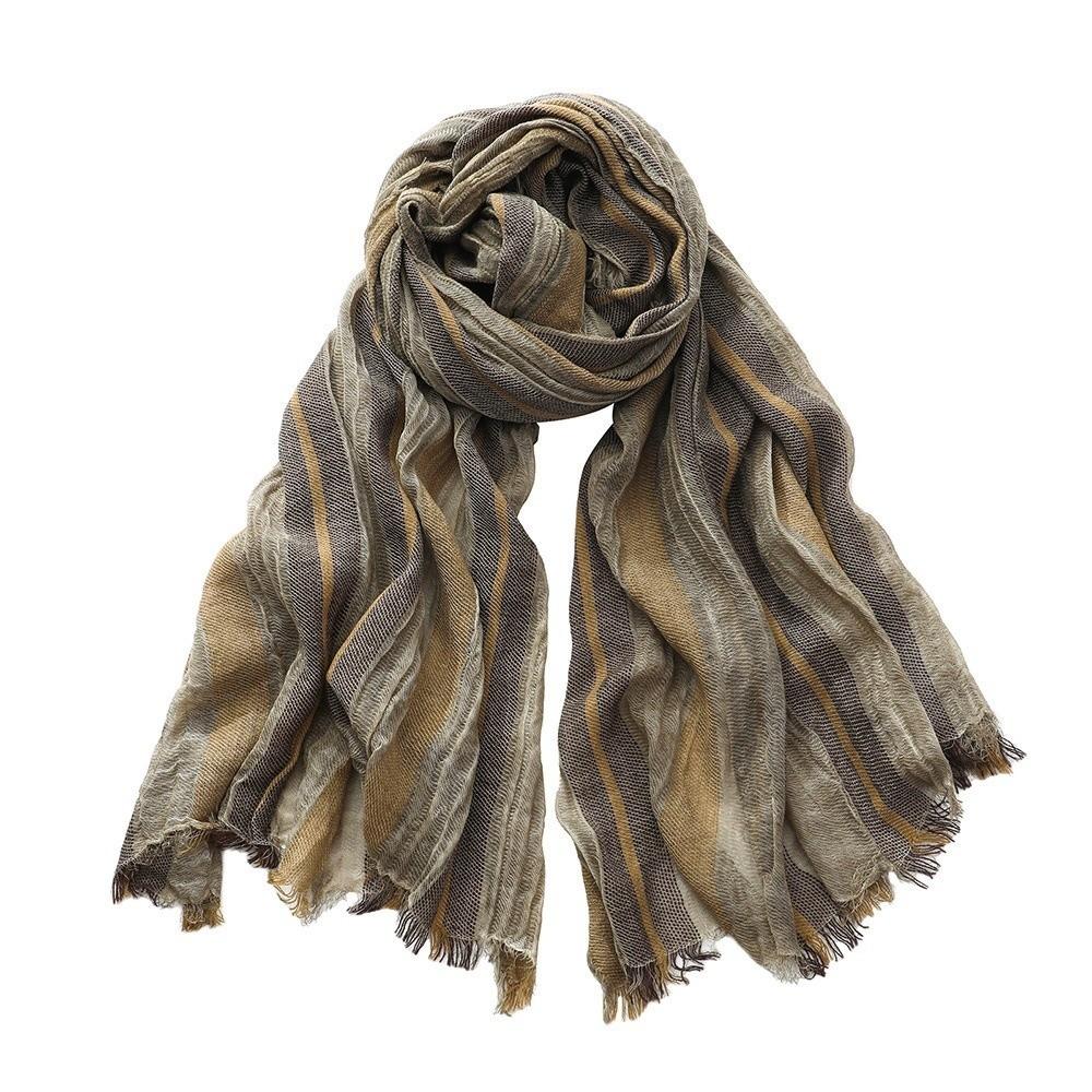 Breathable Cotton Linen Neckerchie Short Tassel Unisex Scarf Soft Striped Scarf Office