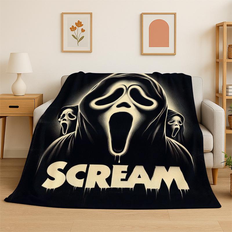 Horror Movie Character Chucky S-Scream Cartoon Flannel Blanket Soft Warm Throw Blanket for Bedroom Living Room Bed Travel Gift