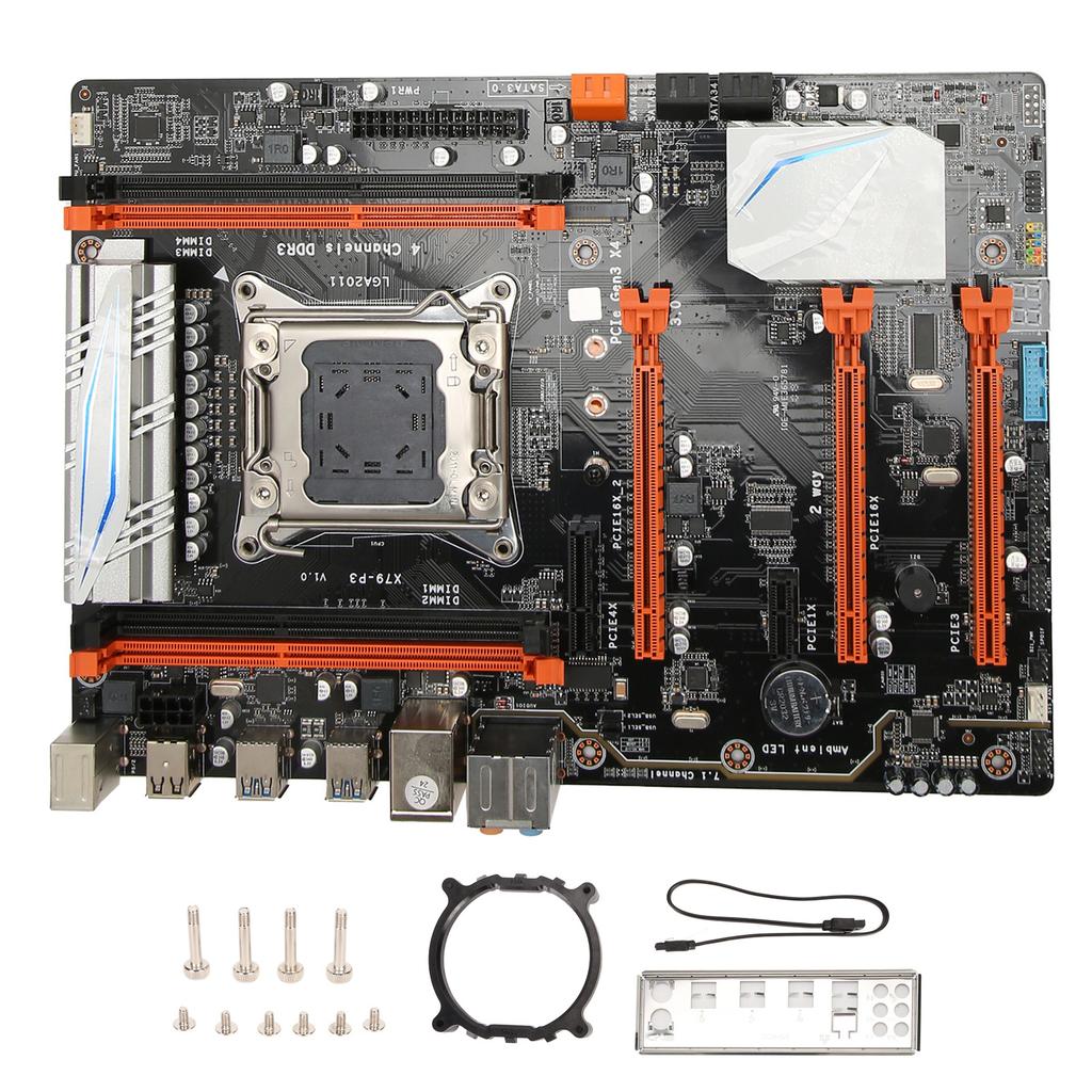 X79‑P3 Computer Motherboard 4 Channel Support LGA2011 E5 V1 V2CPU 4X8GB 32GB DDR3 Memory ATX Gaming Mining Card