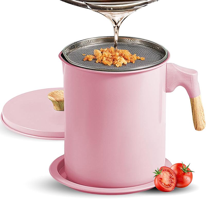 

LMETJMA Контейнер для жира от бекона с сеткой 1,4 л, нержавеющая сталь, масляный фильтр, емкость для хранения растительного масла с сеткой JT403 розовый