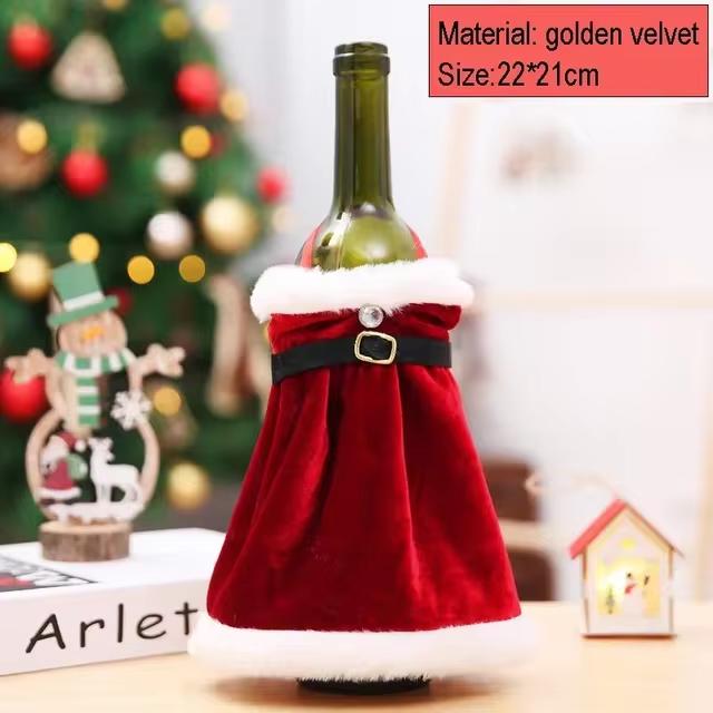 Creative Christmas Wine Bottle Set Golden Velvet Dress Wine Bottle Covers Sleeve Santa Snowman Xmas New Year Dinner Table Decor