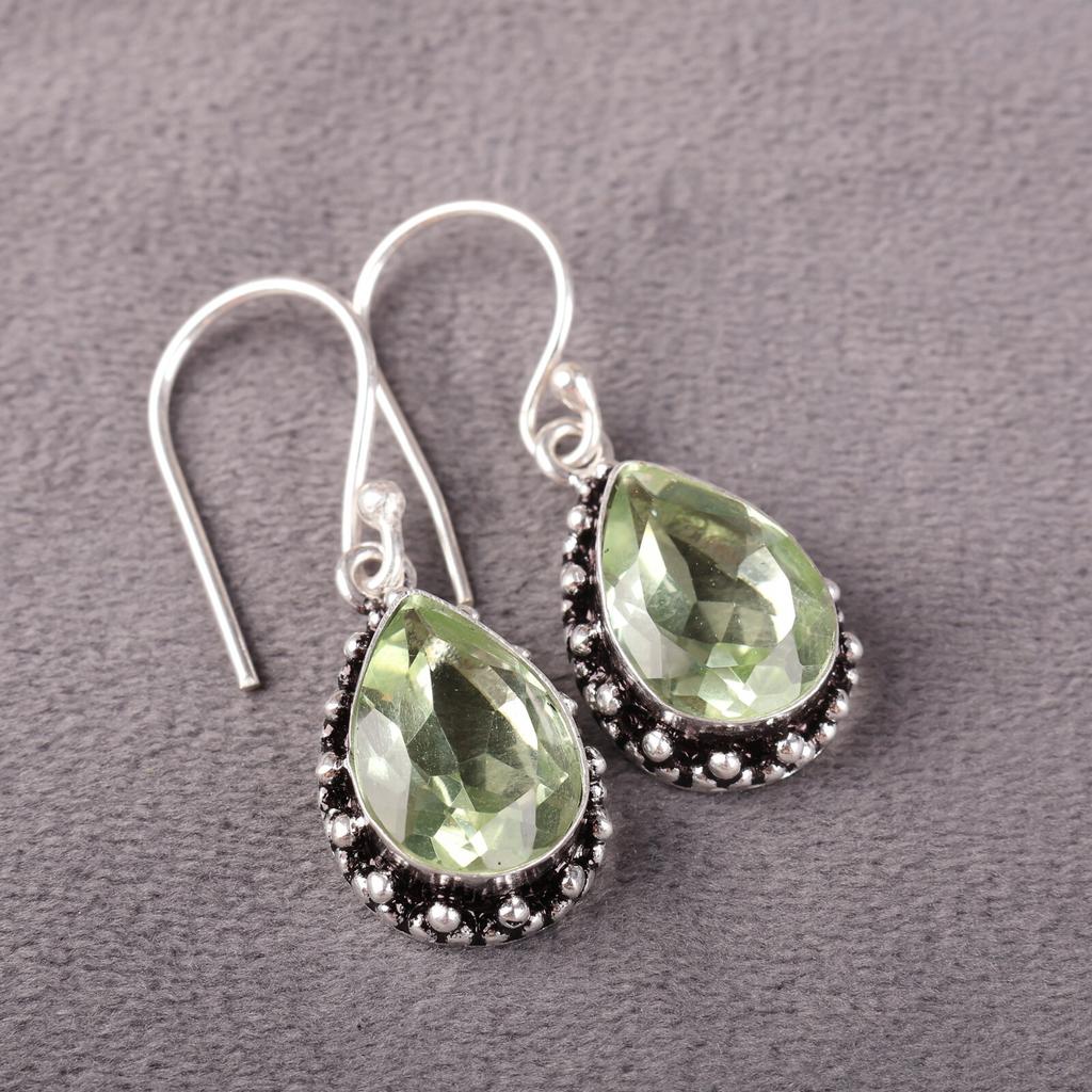 Grüner Amethyst Edelstein 925 Sterlingsilber Schmuck Hängeohrringe 1,41" EE-97-13