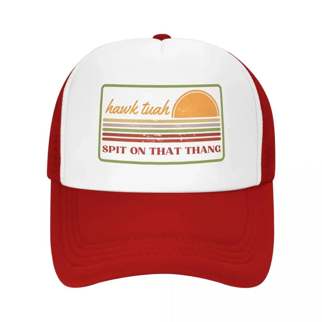 Unisex WoUnisex Hawk Tuah Sunset Orange Trucker Caps HipHop Mesh Baseball Caps Funny Dad Hat Sun Hats Adjustable Trucker Cap Spring