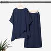 ZANZEA Womens Casual Two Piece Outfit Solid Color Asymmetric Tunic Tops and Wide Leg Pants Sets Loungewear Suits