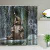 Animal Shower Curtains Elephant Zebra Tiger Leopard Waterproof Fabric Bath Curtains Wildlife Printed Bathroom Decor Screen Hooks