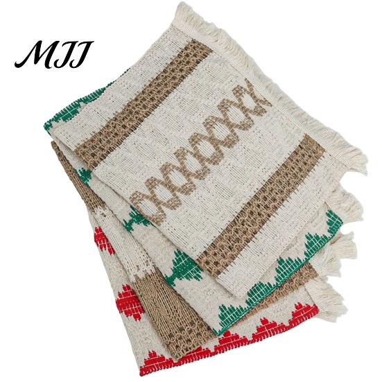 Holiday Table Decorations for Christmas Boho Runner with Tassels, Cotton Linen Rustic Runner, Striped Linens Tassels Farmhouse Home Party Bridal