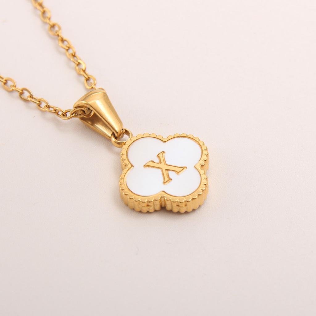 Gold-plated Letter Necklace for Elegant Women - Four-leaf Clover Letter Pendant Necklace