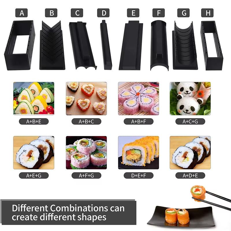 10 Pcs Sushi Making Kit Original Sushi Maker Tool Set DIY Sushi Rice Roll Mold Shapes For Beginners Sushi Mold Press YY115