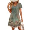 Modisches Damenkleid mit Print, V-Ausschnitt, kurzärmelig, locker, lässig, für den Strandurlaub