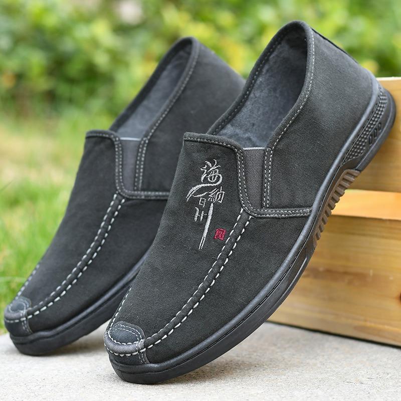 Spring New Canvas Shoes Men's Shoes Casual Shoes Breathable Soft Baseplate Shoes Non-slip and Wear-resistant One-pedal Lazy Shoes Tide
